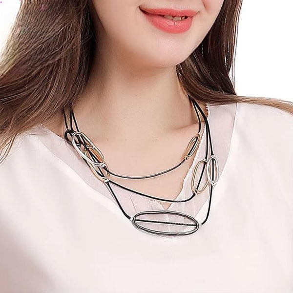 Vintage Alloy Circles Neck Chokers Suspension Pendants Chains Necklace