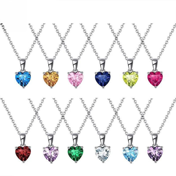 925 Sterling Silver Classic 12 Colors Birthstone Pendant Necklace For Women