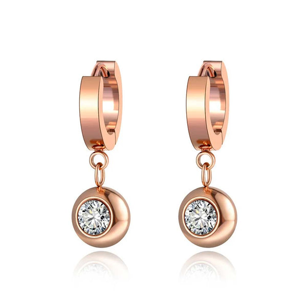 Office/Career Style Titanium Steel Round CZ Crystal Hoop Earrings