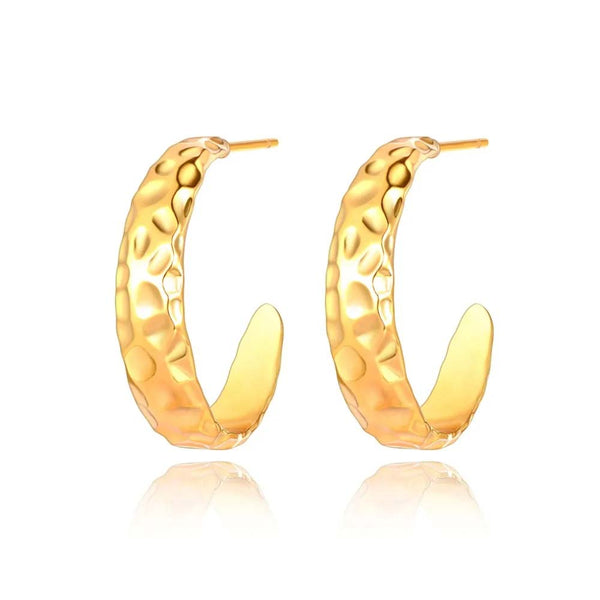 Gold Plated Hypoallergenic Hoop Earrings Stainless Steel C Shape Open Earirngs For Women