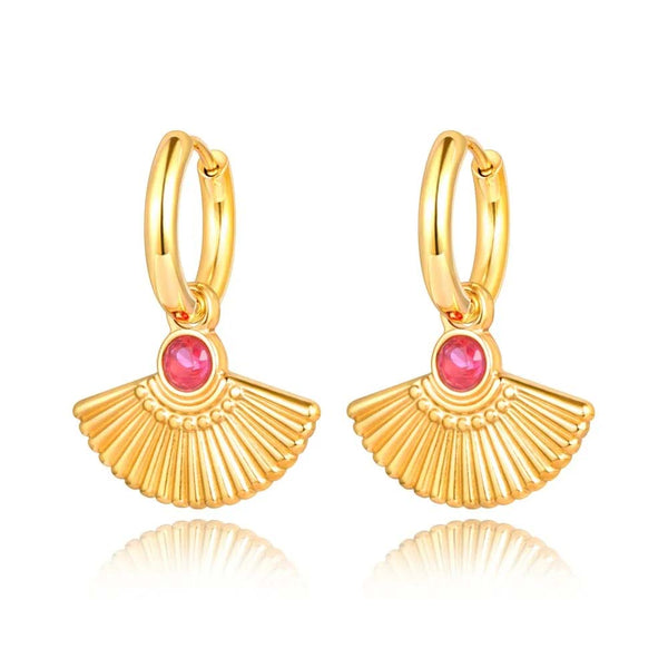 18K Gold Plated Fan Shape Chunky Open Hoops Earrings