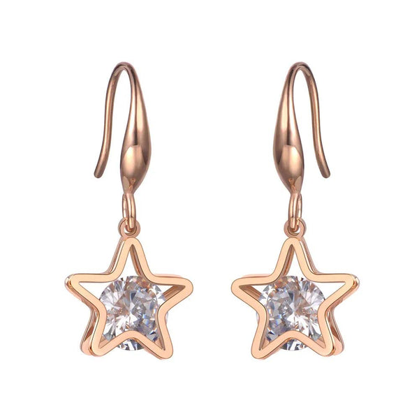 Trendy AAA Cubic Zirconia Star Titanium Stainless Steel Girl's Earrings