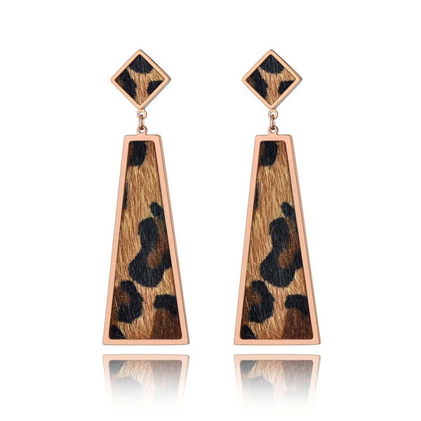 Fashion Leopard Leather Geometric Dangle Earrings For Women