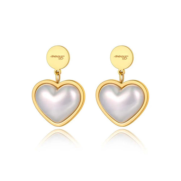 Office Style Stainless Steel White Pearl Heart Earrings For Women Girls