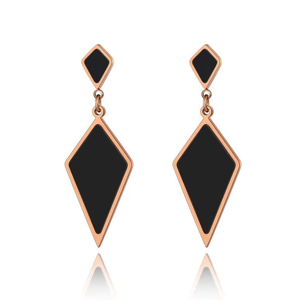 Trendy Titanium Stainless Steel Black Acrylic Geometry Earrings