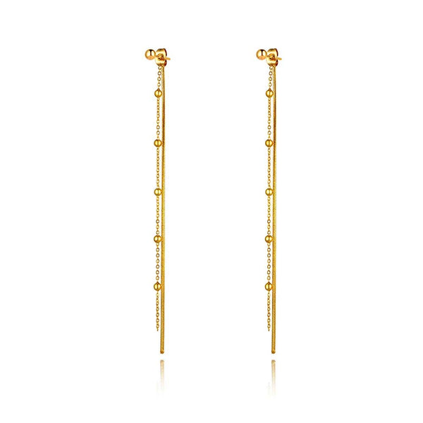 18K Gold Plated Stainless Steel Long Beads Tassel Earrings