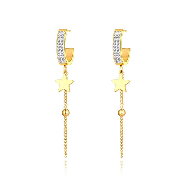 Trendy Gold Plated Star & Chain Tassel Earrings For Women