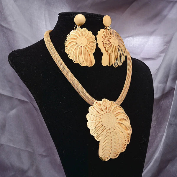 Gold Golor Jewelry Set For Women  Dubai Earrings Necklace  Set Gifts