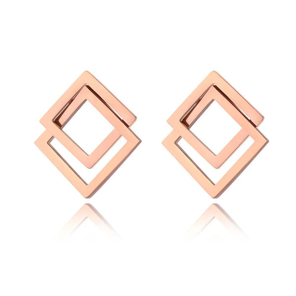 Trendy Titanium Stainless Steel Double Hollow Square Earrings