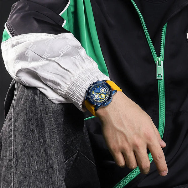 Men's Watches Casual Sport Silicone Strap Wristwatches Waterproof Quartz Chronograph Clock