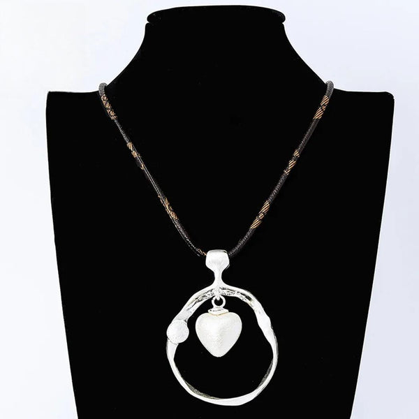 Vintage Silver Color Geometry Alloy Collares Necklace with Heart Suspension Pendant for Women