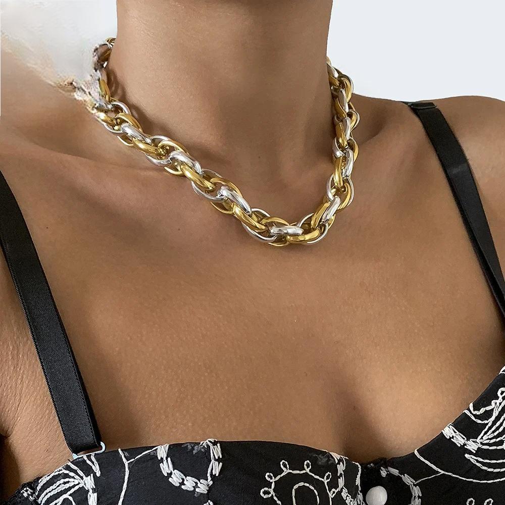 Trendy Chunky Choker Necklace for Women Punk Exaggerated Collar Chains Pendants