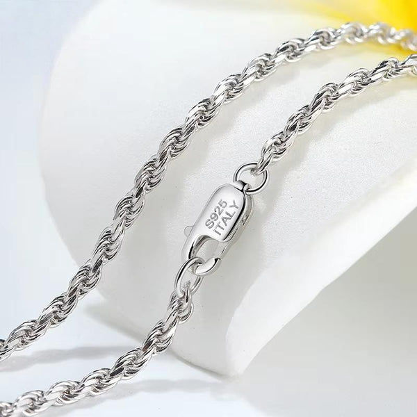 Diamond-Cut Rope Chain Necklaces Real 925 Silver 1.2mm 1.5mm 1.7mm Neck Chain for Women