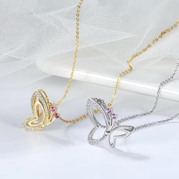 Gold Plated 925 Sterling Silver Butterfly Pendants Necklace