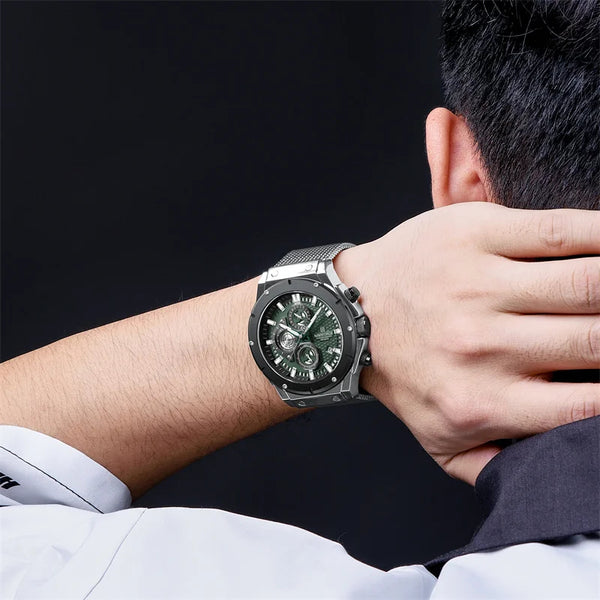 Luxury Fashion Stainless Steel Strap Men Quartz Watch Sports Waterproof Chronograph Wristwatch