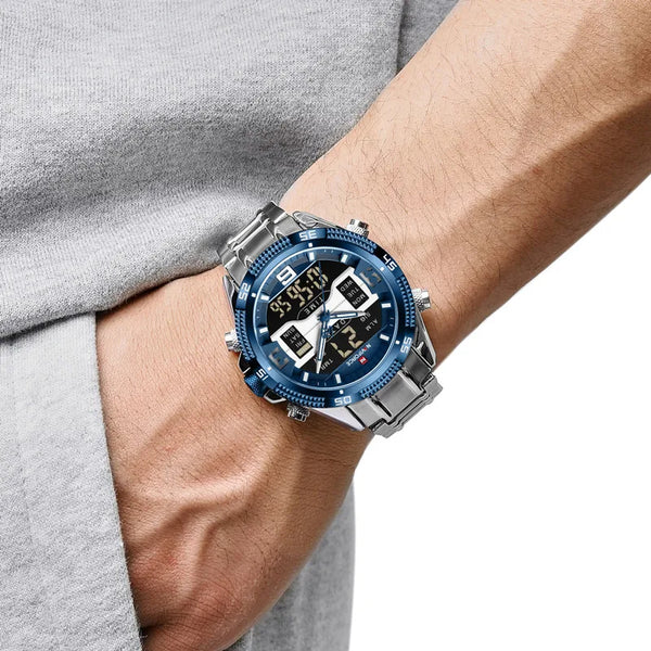 Men Watches Stainless Steel Waterproof Lcd Display Analog Digital Quartz Wristwatches