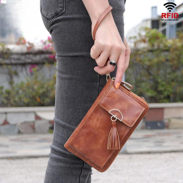 Soft Leather Women Shoulder Bag with Cell Phone Pocket