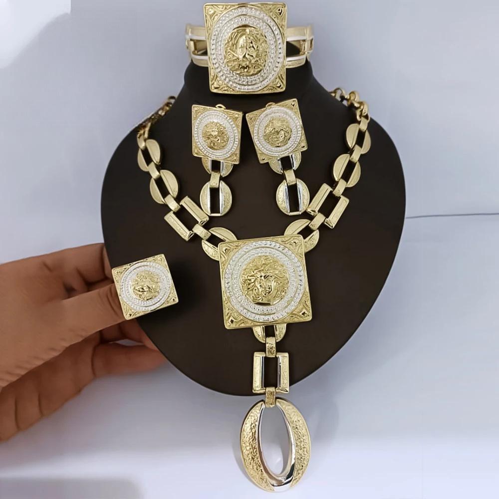 Gold Color African  Earring Necklace Bracelet Ring For Women