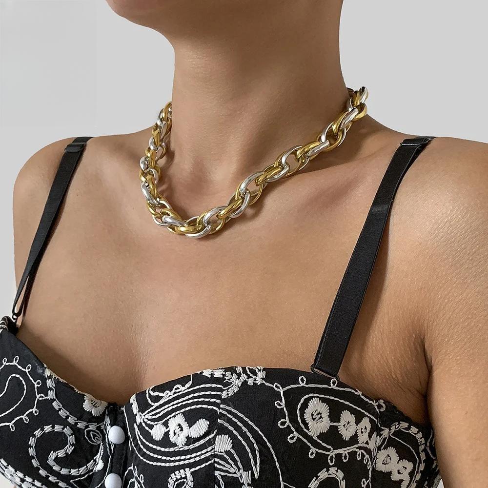 Trendy Chunky Choker Necklace for Women Punk Exaggerated Collar Chains Pendants