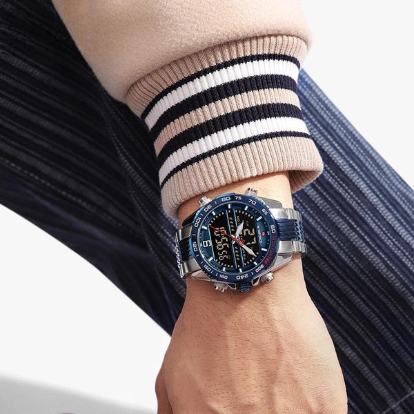 Fashion Design Mens Watch Analog Digital Quartz Chronograph Sport Waterproof Wristwatch