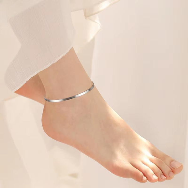 925 Sterling Silver Flat Blade Chain Anklet for Women Summer Bracelet