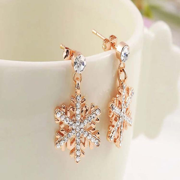 Trendy Rose Gold Color Crystal Snowflakes Stud Earrings