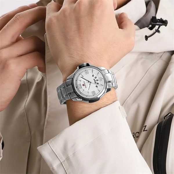 New Watch for Men Stainless Steel Band Luminous Male Waterproof Wristwatch Calendar Date Clock