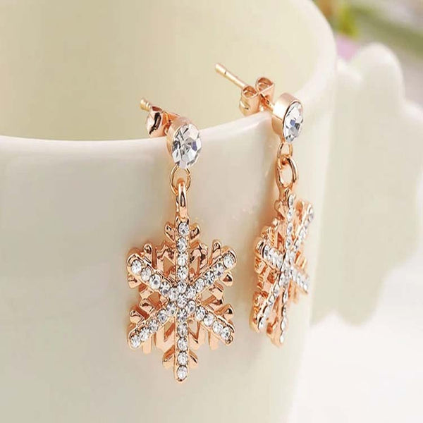 Trendy Rose Gold Color Crystal Snowflakes Stud Earrings