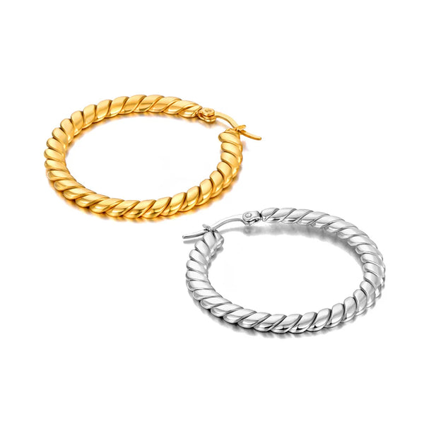 Chunky Stainless Steel Minimalist Twist Big Hoop Earrings For Women