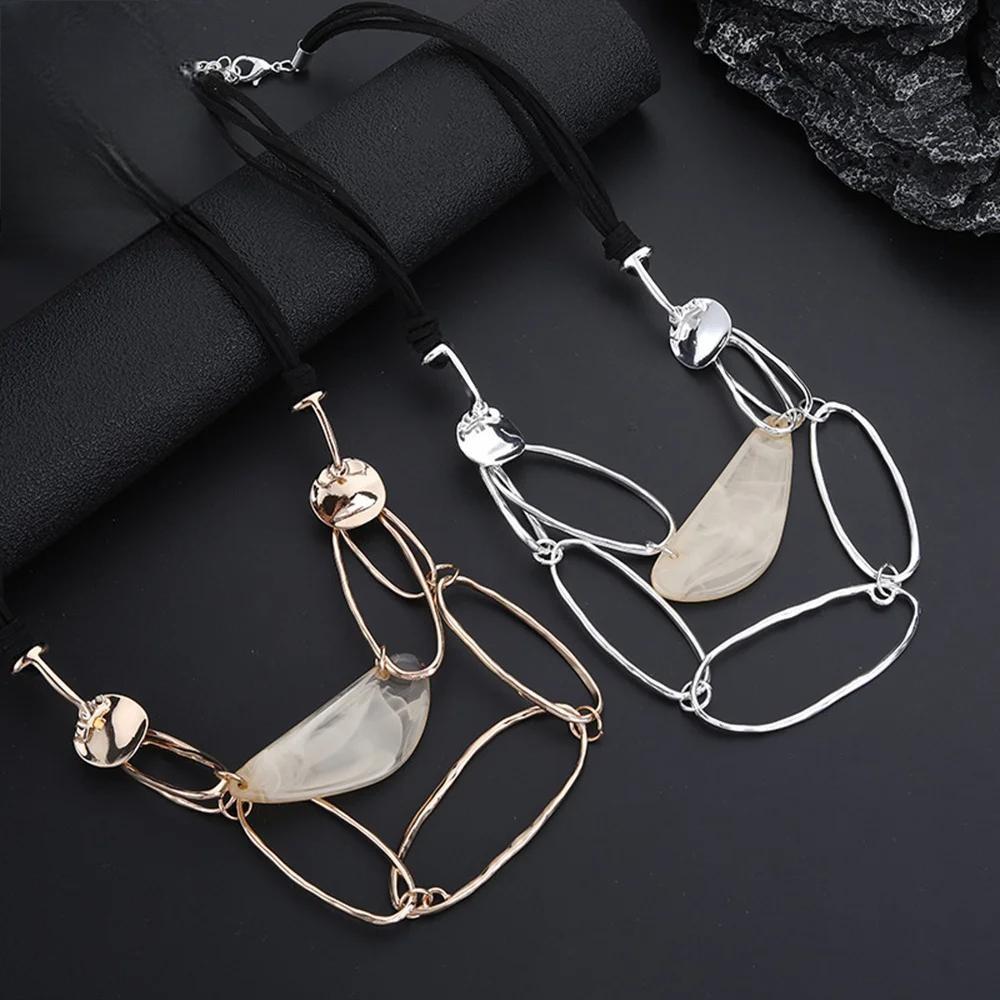 New Trendy Statement Neck Chokers Korean Fashion Geometric Pendant Necklace for Women