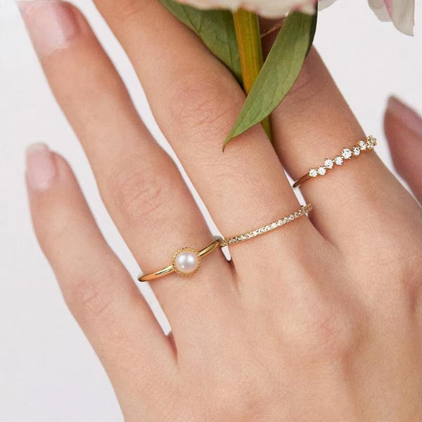 925 Sterling Silver Freshwater Pearl Stacking Rings 14K Gold Plated Dainty Finger Band for Women