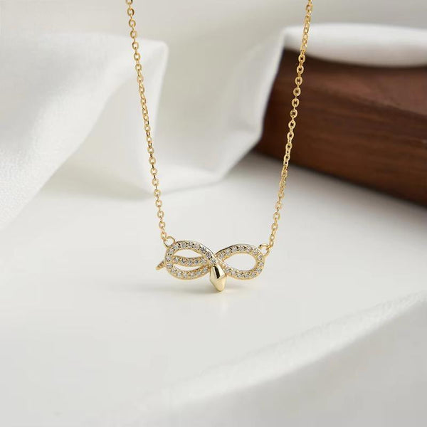 925 Silver Bow Zircon Pendant Necklace For Women Girls