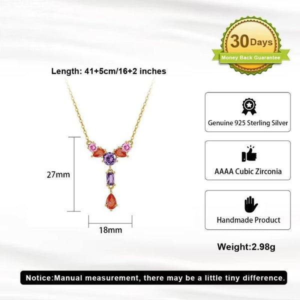 Colorful Clear CZ Pendant Neck Chain with 100% 925 Sterling Silver Necklace