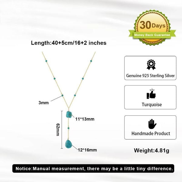 Fashion Turquoise Long Chain Necklace 925 Sterling Silver for Women