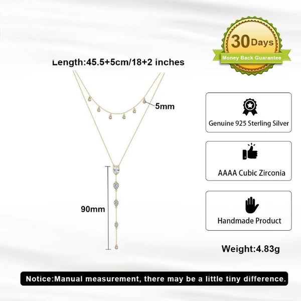 Real 925 Sterling Silver Necklace with CZ Classic Waterdrop Choker Chain