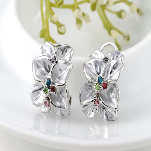 Fashion CZ Crystal Flower Earrings For Women Girls