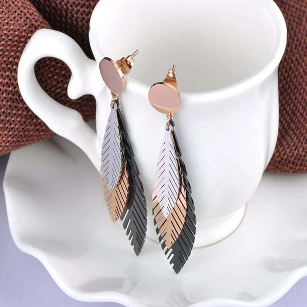 Trendy Titanium Stainless Steel Gold Plated Leaves Stud Earrings