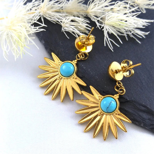 Sun Flower Dangle Earrings for Women Stainless Steel Drop Earring