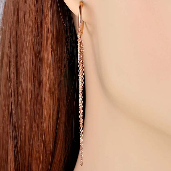 Trendy Titanium Stainless Steel Chain Tassel Hoop Earrings