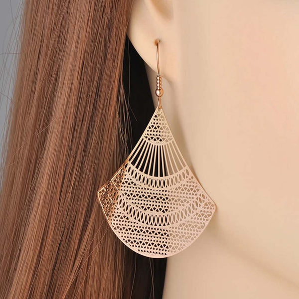 Trendy Titanium Stainless Steel Hollow Geometry Sector Earrings