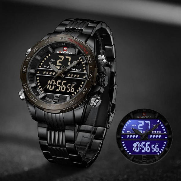 Luxury Stainless Steel Watches Male Waterproof  Sport Military Quartz Luminous Wrist Watch