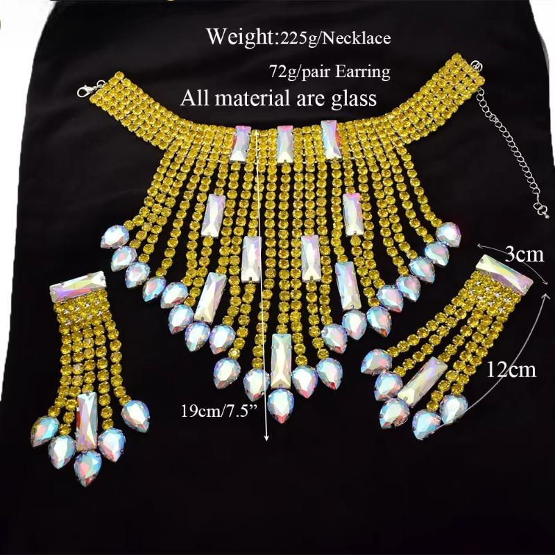 SS28 Rhinestone Bright Yellow Long Tassel Earring Necklace Set