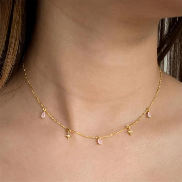 14K Gold 925 Sterling Silver Zirconia Necklace with 3-6mm Handmade CZ Elegant Tiny Chain