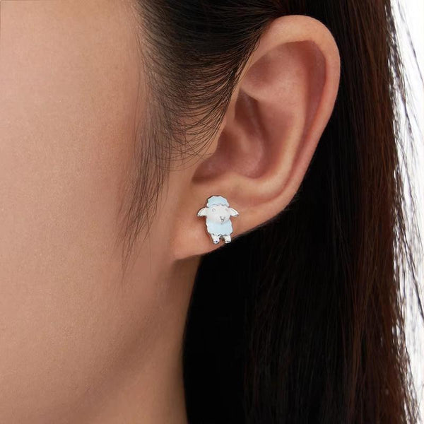 Cute Lamb Design Enamel Stud Earrings