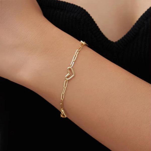 Genuine 925 Sterling Silver Heart Chain Bracelet for Female