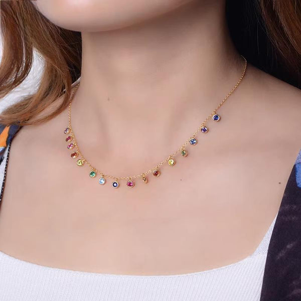 Unique Rainbow Necklaces For Women Luxury AAAA Cubic Zirconia Chain Necklace