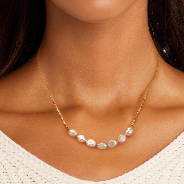 Elegant 925 Sterling Silver Nugget Chain Necklace with Exquisite Freshwater Pearl for Women