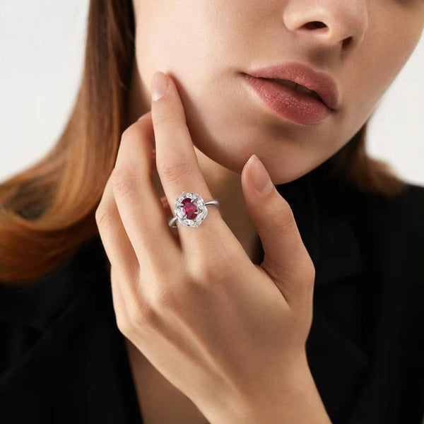 Luxury 925 Sterling Silver Women’s Created Ruby Rings Shiny Cubic Zirconia Finger Rings