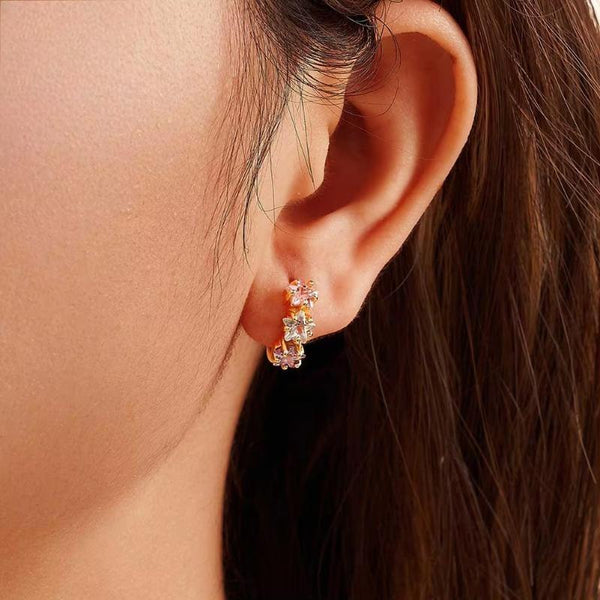 925 Sterling Silver Stud Earrings with Flower 5A Cubic Zirconia for Women