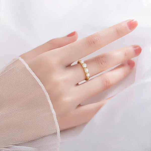 925 Sterling Silver Elegant Round Pearl Finger Rings For Women